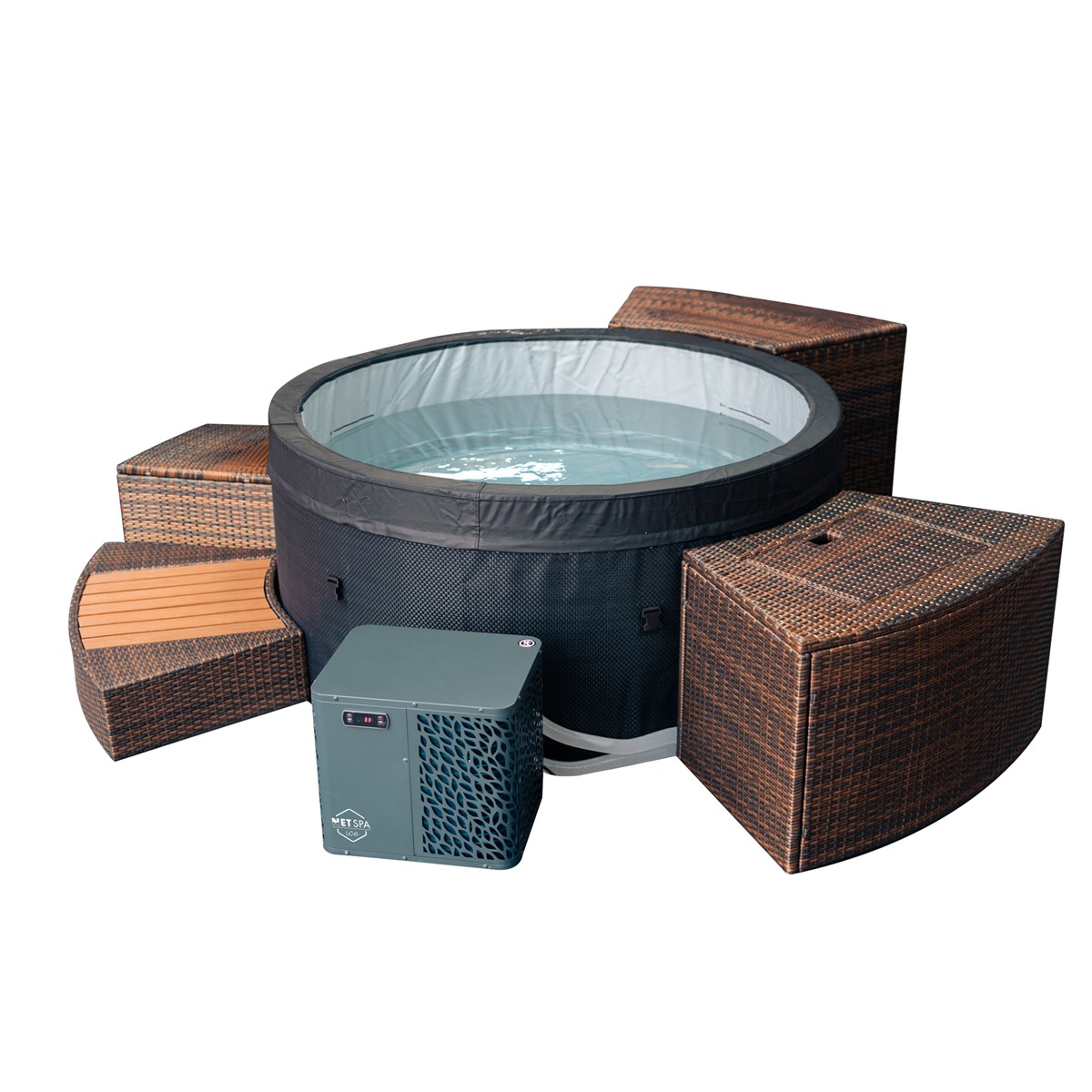 NetSpa Ice Whirlpool halbstarr rund Eisbad mit 5 kW Wärmepumpe inkl. Umrandung