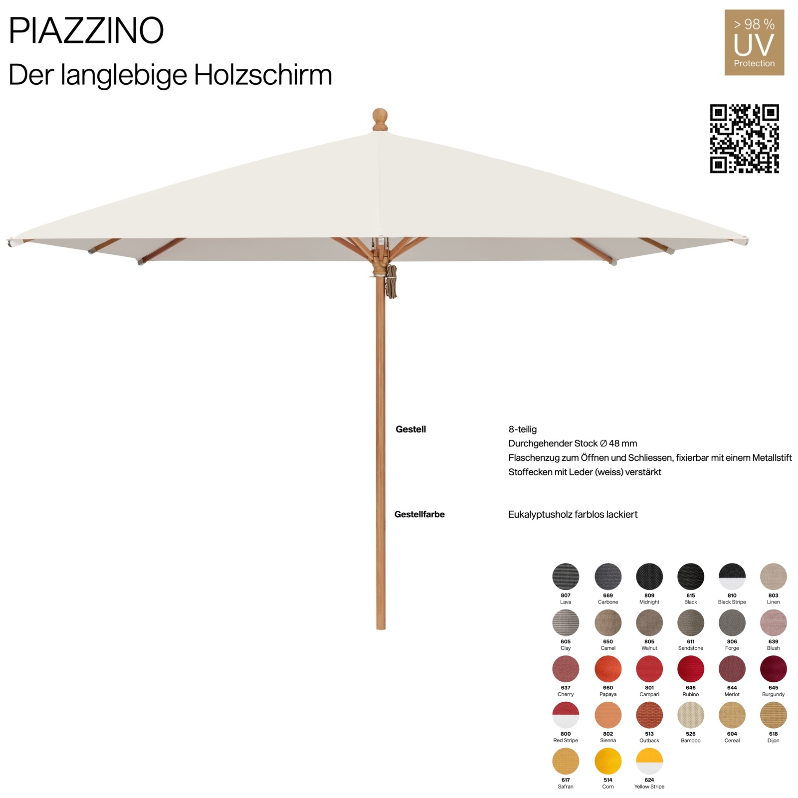 GLATZ Sonnenschirm PIAZZINO 300 x 300 cm quadratisch 100 % Polyacryl Farbe wählbar Mittelmastschirm