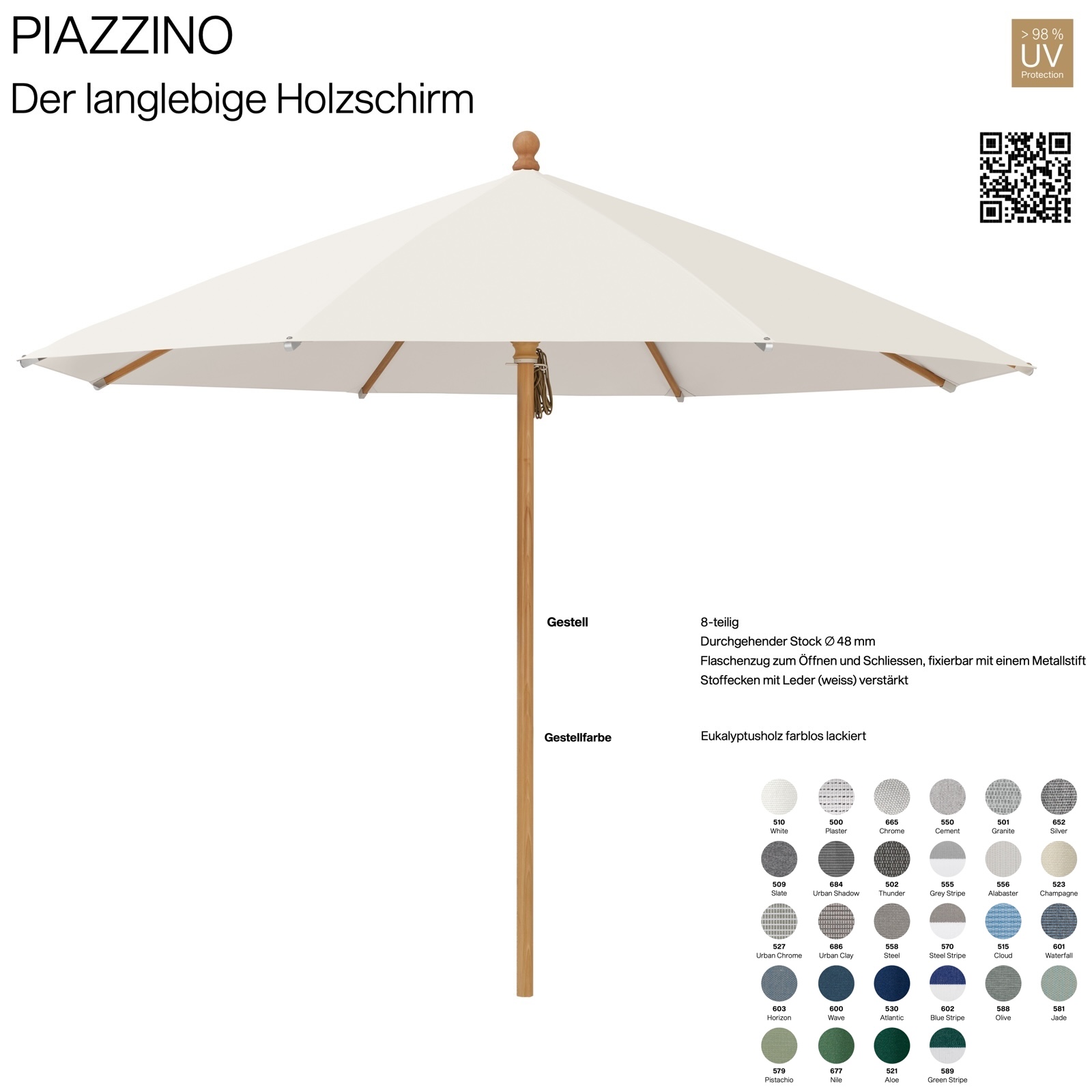 GLATZ Sonnenschirm PIAZZINO rund 350 cm Farbe wählbar 100 % Polyacryl Mittelmastschirm