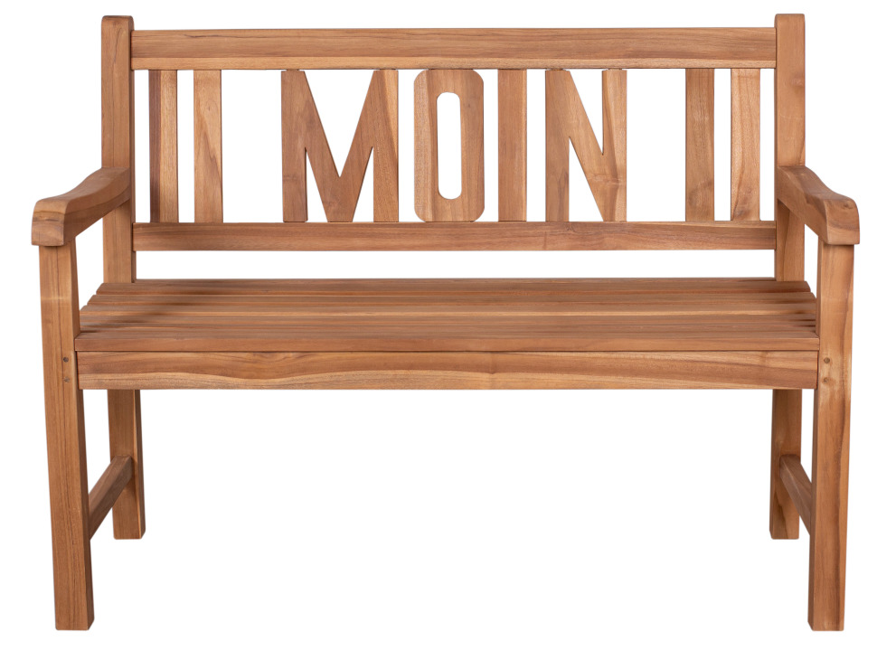 deVries Gartenbank "WOODIE" MOIN aus Teakholz mit eingearbeiteten Moin in der Rückenlehne, Größe 120 x 60 x 89 cm