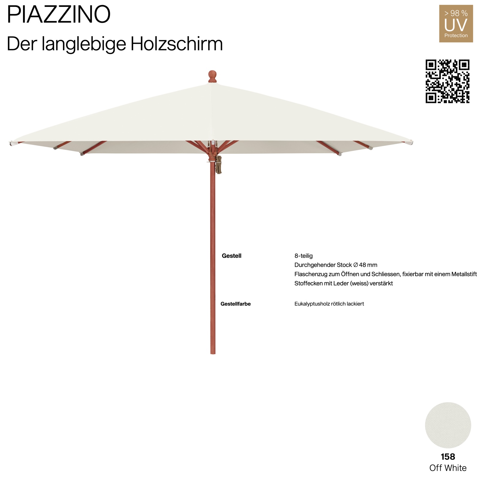 GLATZ Sonnenschirm PIAZZINO quadratisch 300 x 300 cm Farbe 158 Off White Mittelmastschirm