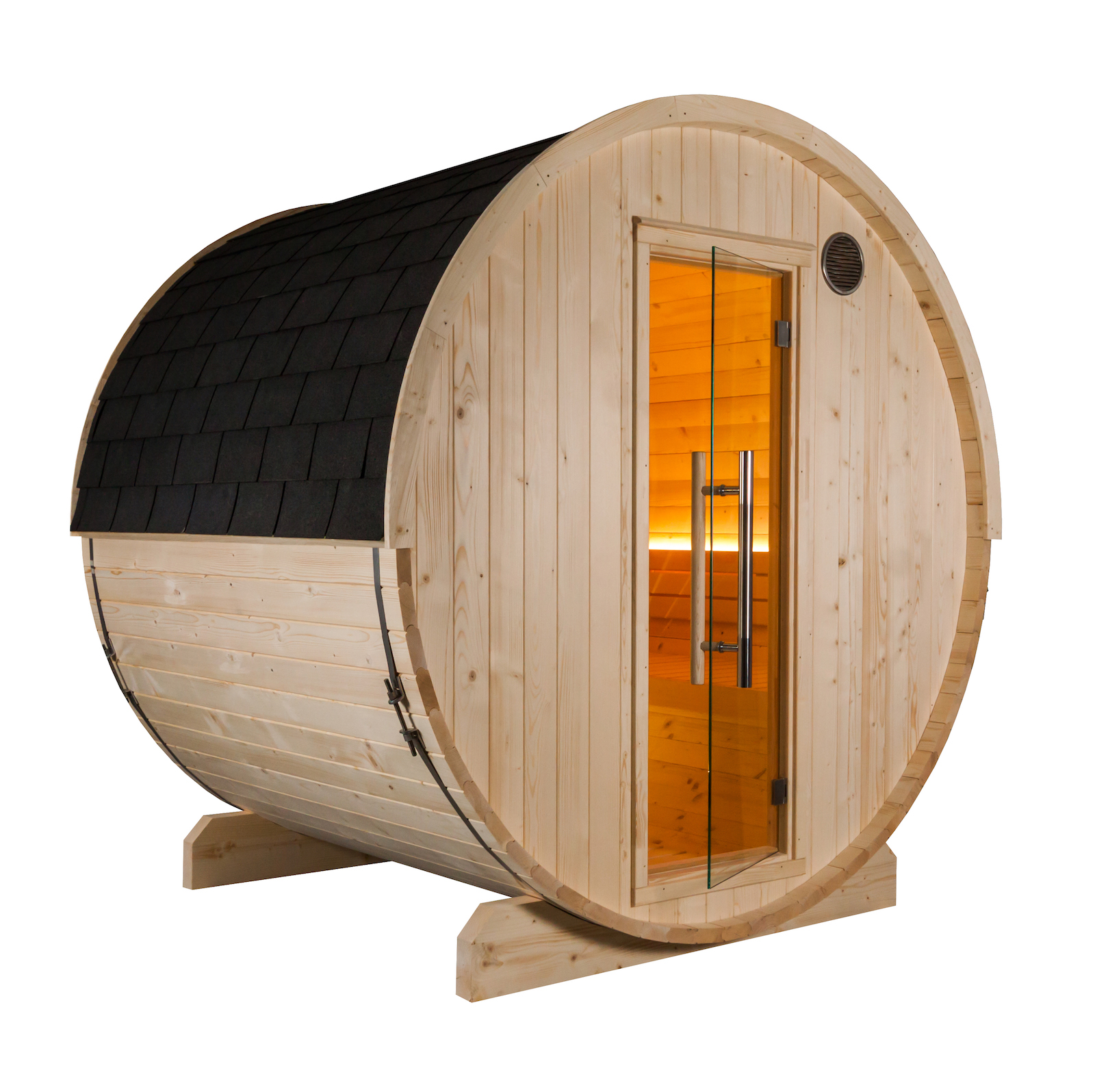 Sentiotec Kuusi 180 Fasssauna aus Fichte Gartensauna mit Dacheindeckung Ø 220 x 180 cm