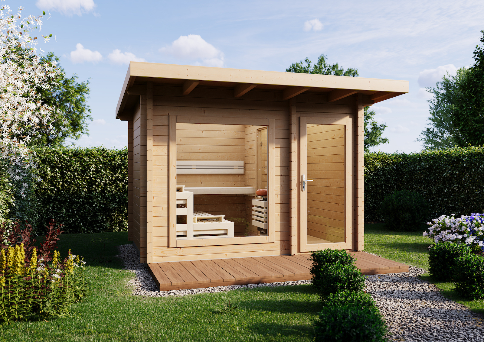 Infraworld Gartensauna Terra 2B Außensauna mit Vorraum Saunahaus 341 x 230 cm