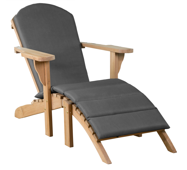 deVries Adirondack "WOODIE" aus Teakholz (Basic) Sessel und Hocker abnehmbar inkl. Polster uni grau Größe 73 x 141 x 86 cm