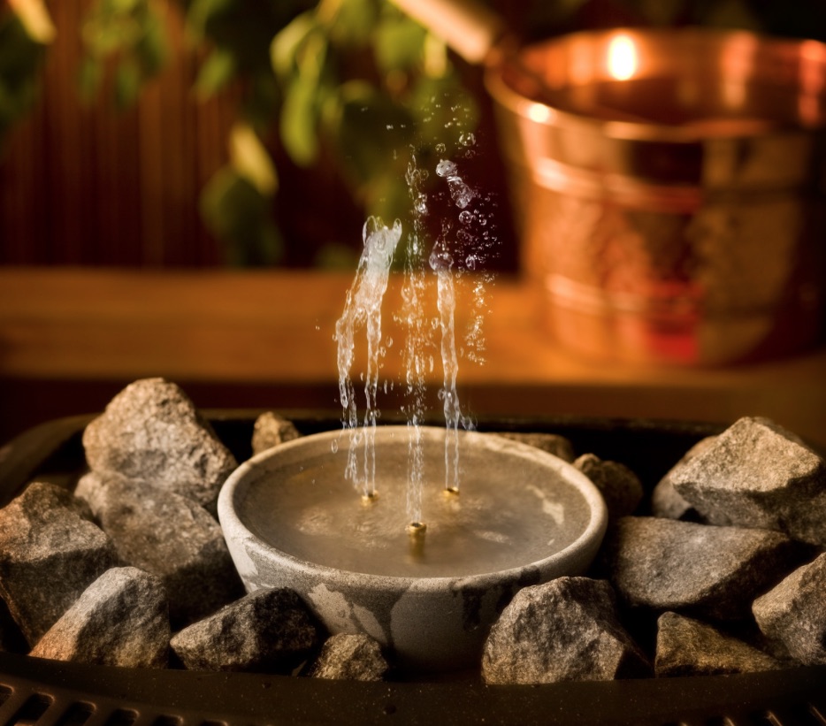 Hukka Design Saunamaestro Springbrunnen aus Speckstein für Saunaofen mit Aufguss
