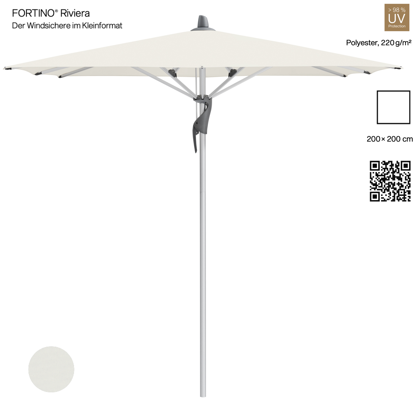 GLATZ Sonnenschirm FORTINO® Riviera quadratisch 200 x 200 cm Farbe 158 Off White Mittelmastschirm