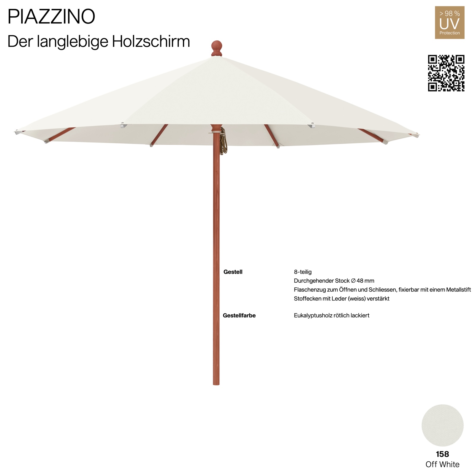 GLATZ Sonnenschirm PIAZZINO rund 350 cm Farbe 158 Off White Mittelmastschirm