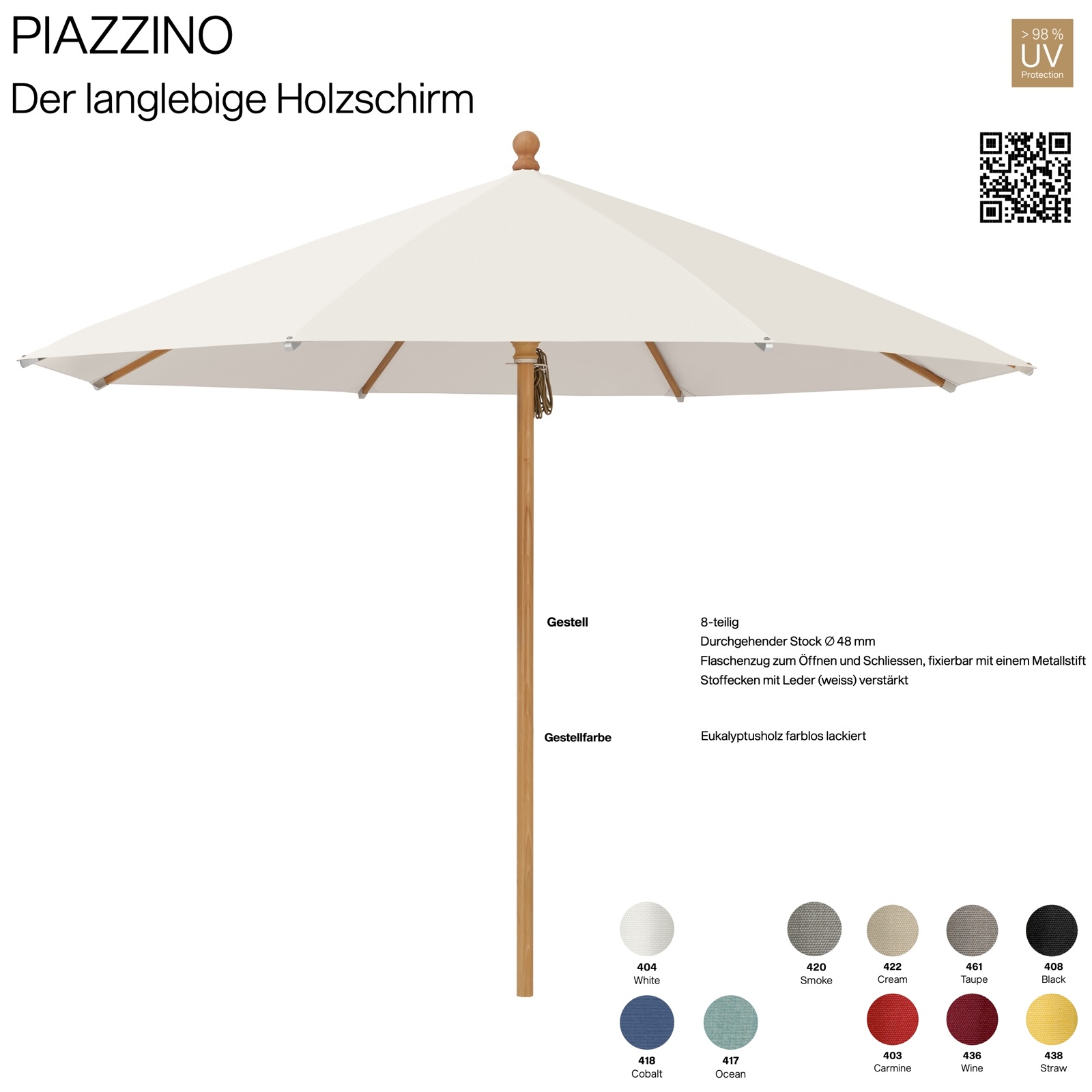 GLATZ Sonnenschirm PIAZZINO rund 350 cm Farbe wählbar Mittelmastschirm