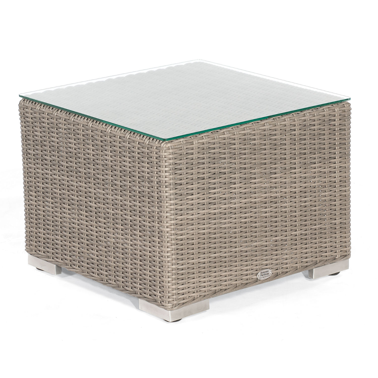 Sonnenpartner Lounge-Tisch Residence 60x60 cm Aluminium mit Polyrattan stone-grey mit Glas Loungetisch
