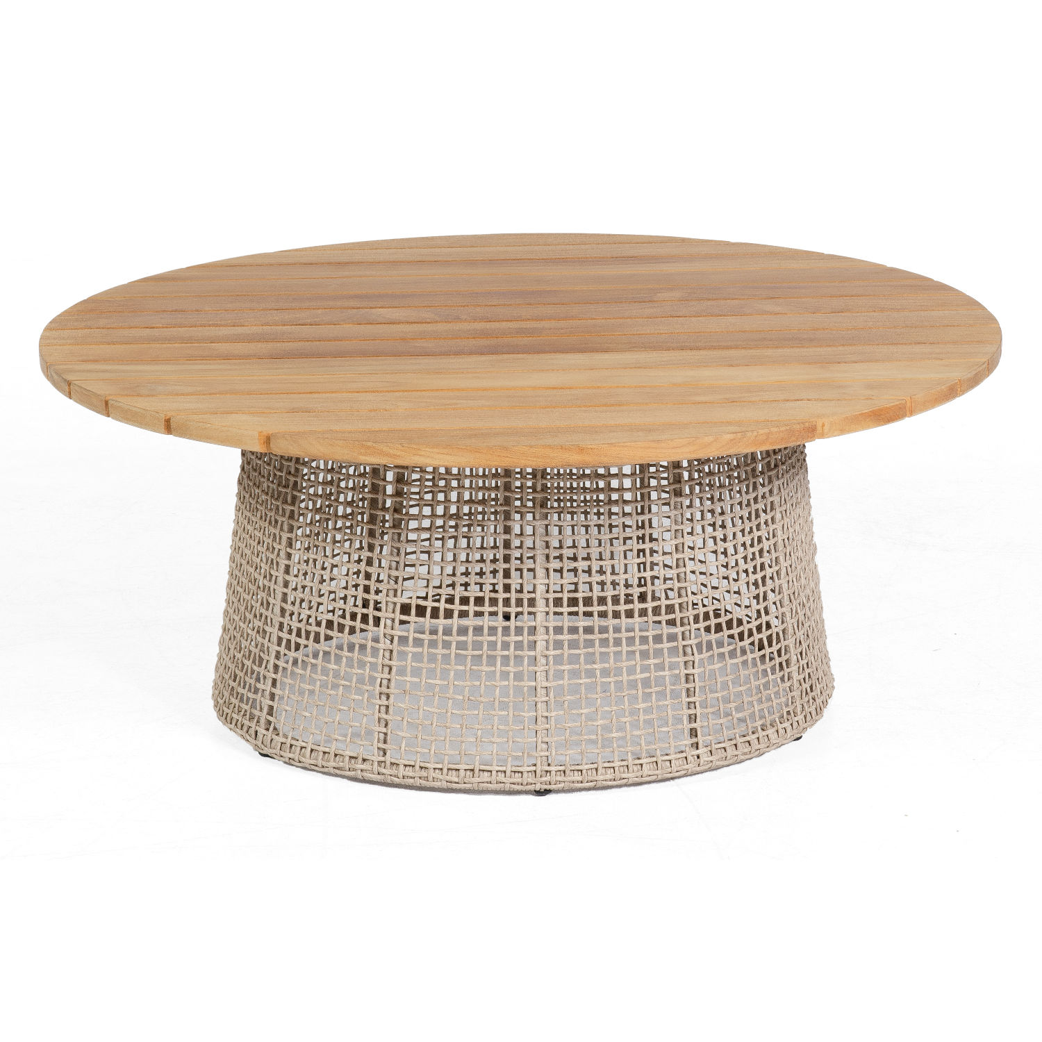 Sonnenpartner Lounge-Tisch Couture Ø 100 cm Teak/Aluminium mit Polyrope white-shell Loungetisch Beistelltisch