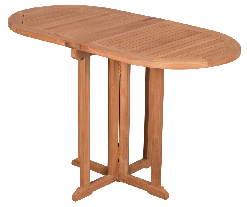 deVries Balkontisch "WOODIE" aus Teakholz (Basic) oval beidseitig abklappbare Tschplatte Größe 120 x 60 x 75 cm