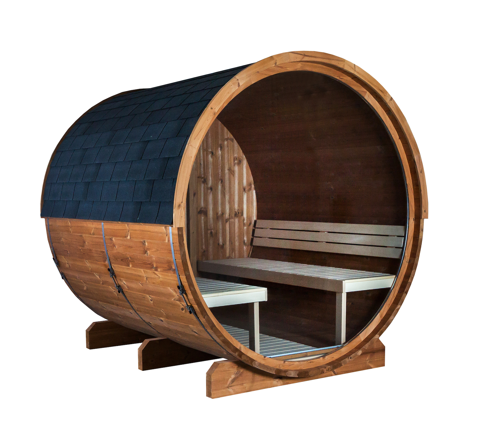 Sentiotec Kaski 220 View Fasssauna Außensauna Gartensauna aus Thermo-Kiefer Ø 220 x 220 cm