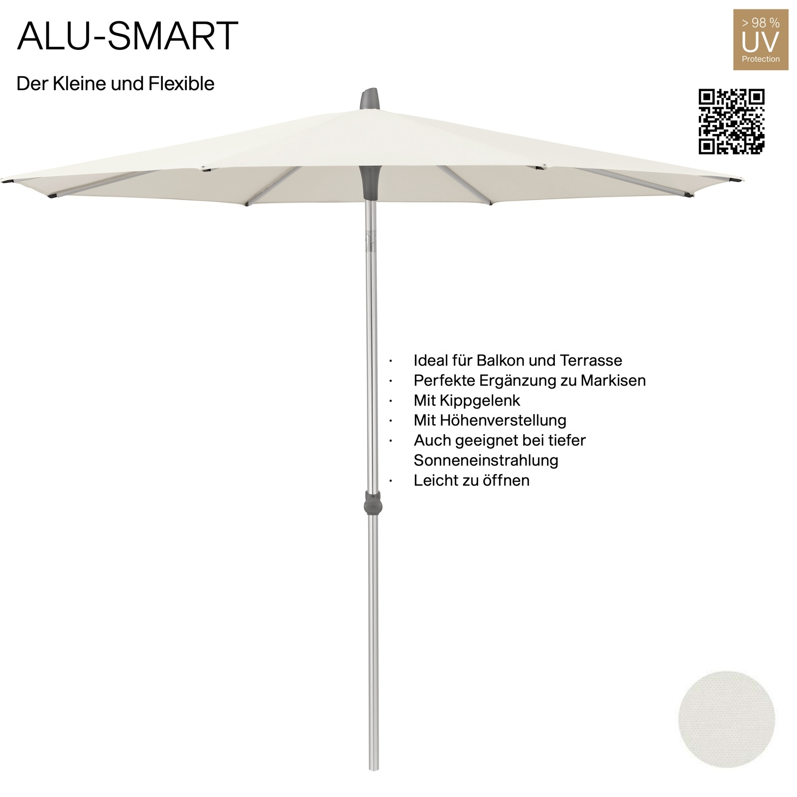 GLATZ Sonnenschirm ALU-SMART rund ø 300 cm Gestell natureloxiert Farbe 150 Eggshell Mittelstock