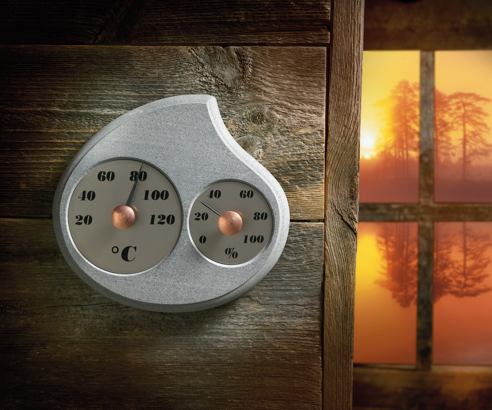 Hukka Design Maininki Sauna Hygro-Thermometer aus Speckstein Saunathermometer Hygrometer