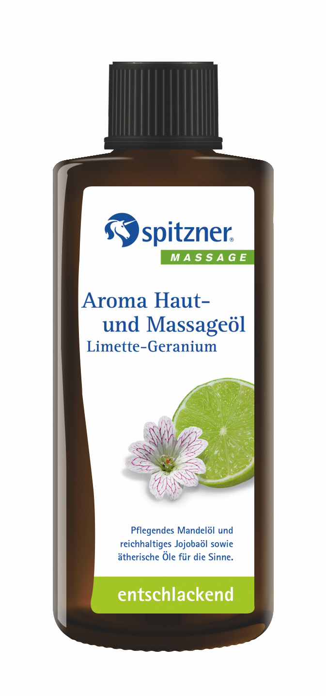 Spitzner Aroma Haut- und Massageöl Limette Geranium 190 ml entschlackendes Massage Öl