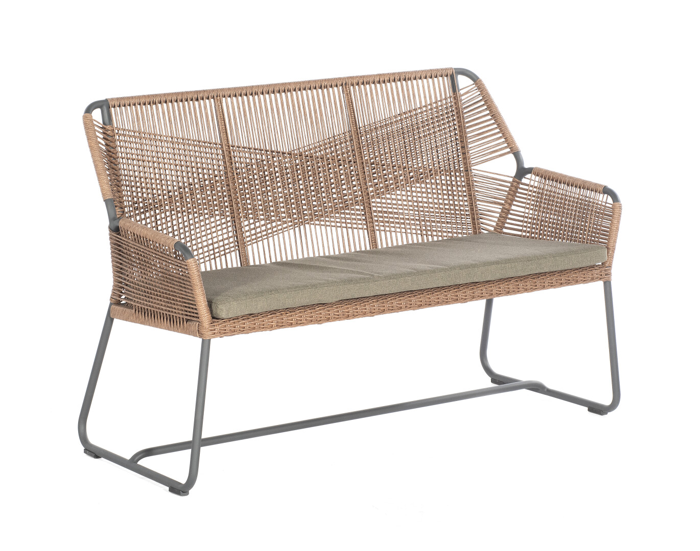 Sonnenpartner Bank 2-Sitzer Observer Alu/PE-Kunstoffgeflecht natural honey, inkl. Sitzkissen Copacabana 160