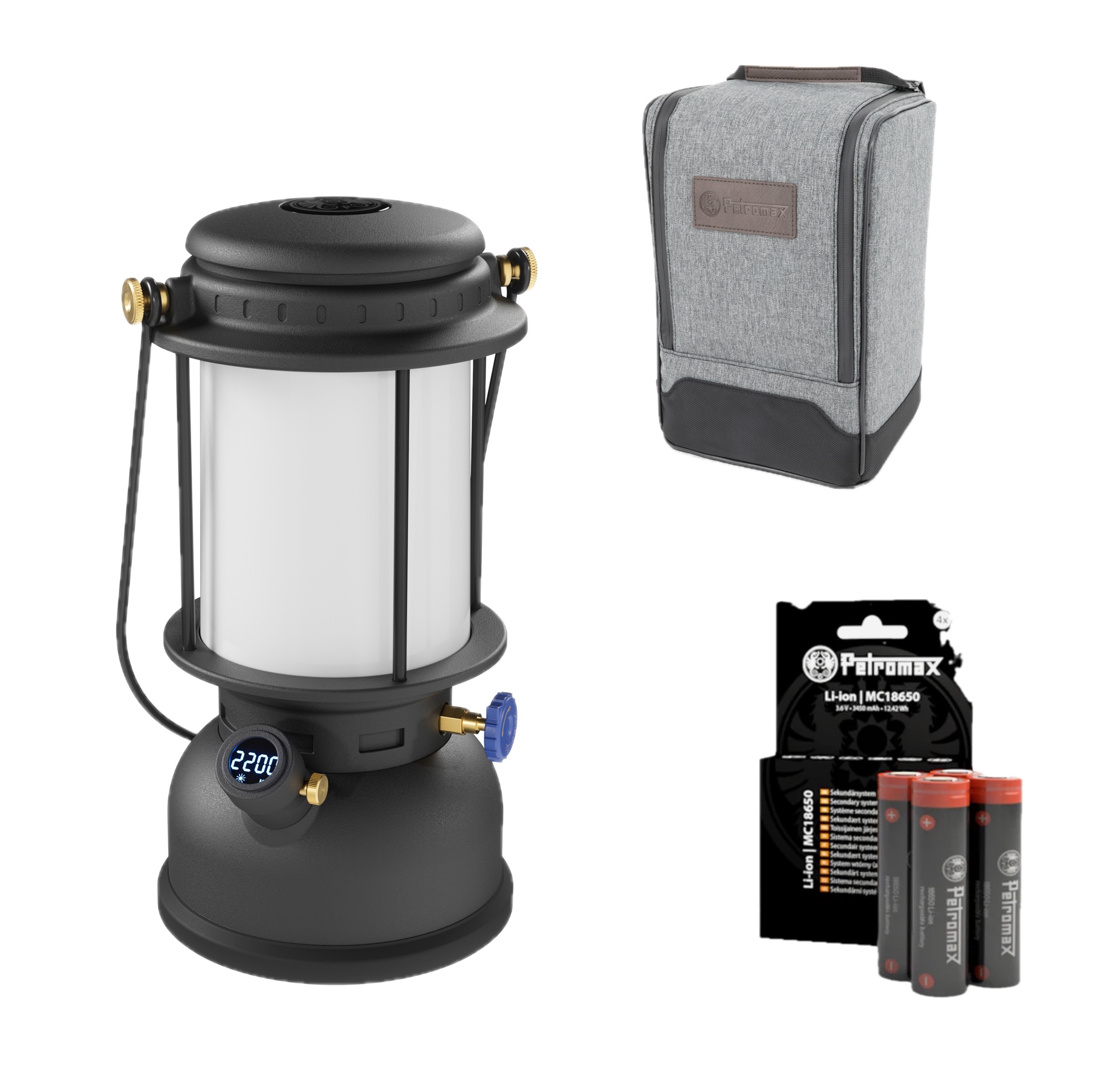 Petromax LM500 LED Laterne Schwarz Set inklusive Akku und Tasche PX-LM500 + PX-18650-BAT + LM500-BAG