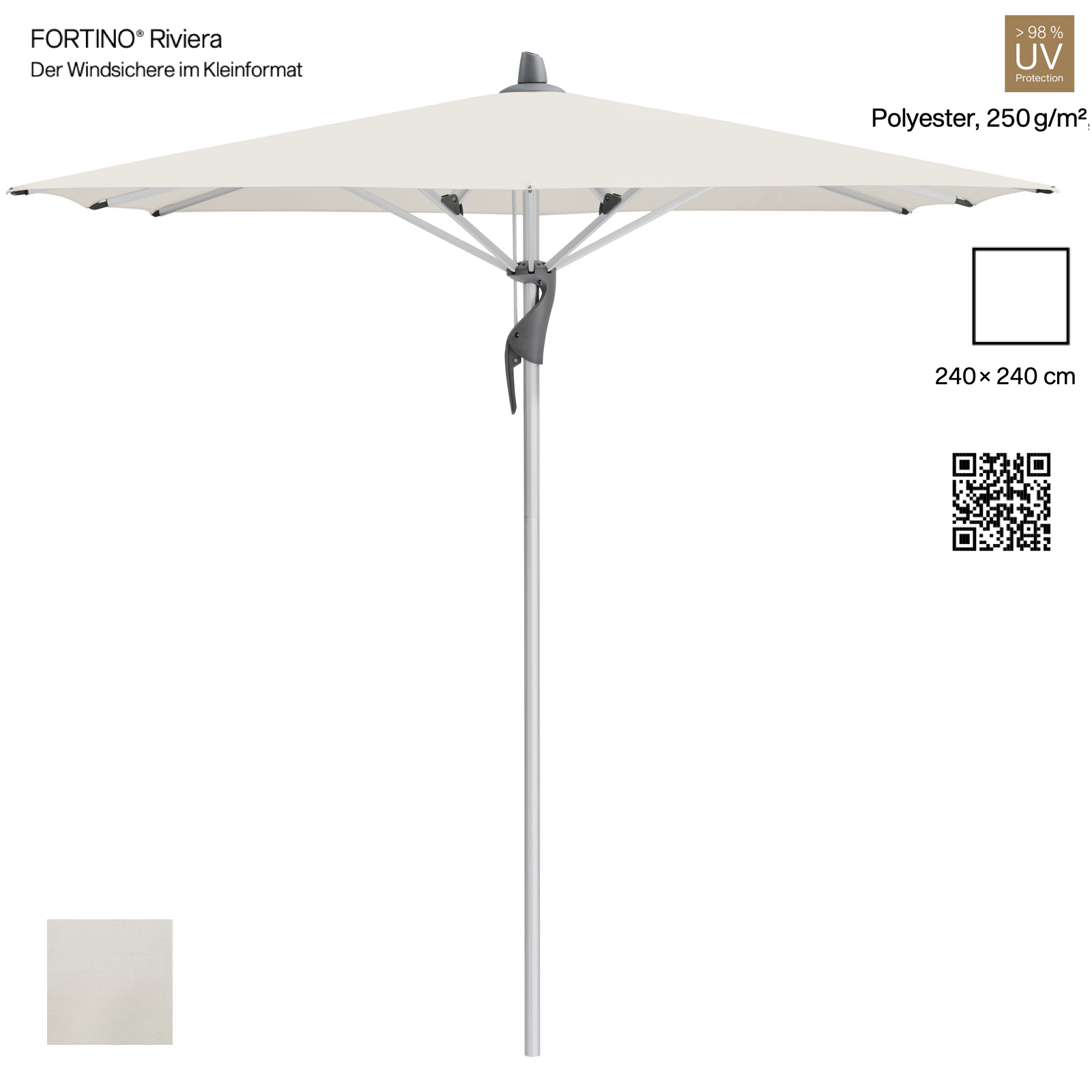GLATZ Sonnenschirm FORTINO® Riviera quadratisch 240 x 240 cm Farbe 453 Vanilla Mittelmastschirm