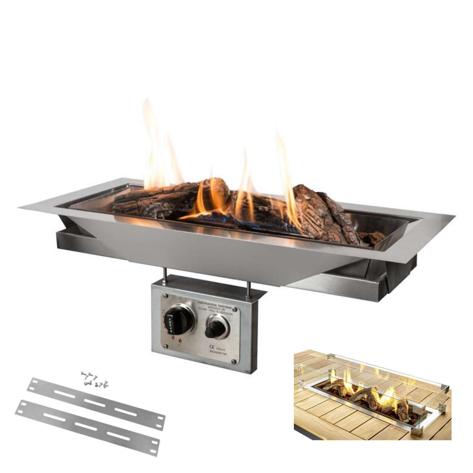 Happy Cocooning Mania Einbau-Feuerstelle Komplettset 17,5 kW rechteckig large 99x32x24 cm Einbaumodell Feuertisch