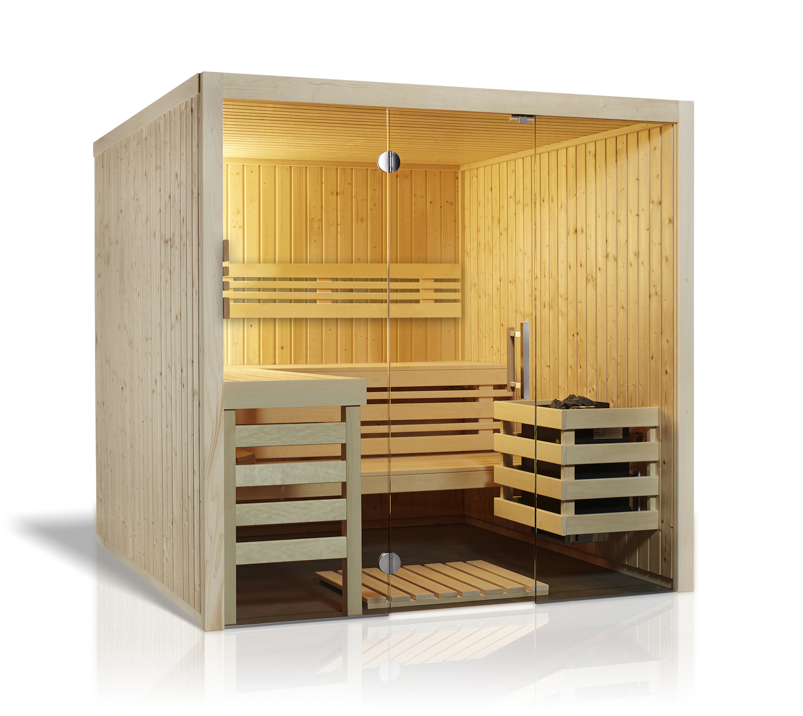 Infraworld Panorama 180 Saunakabine Elementsauna aus nordischer Fichte 210x180x203 cm