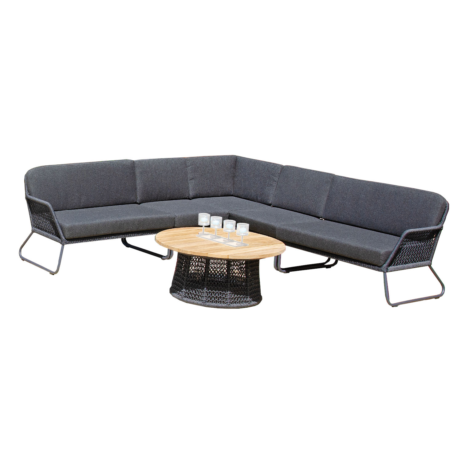 Sonnenpartner 6-teilige Lounge-Sitzgruppe Poison mit Tisch Aluminium mit Teakholz/Polyrope dunkelgrau Loungegruppe
