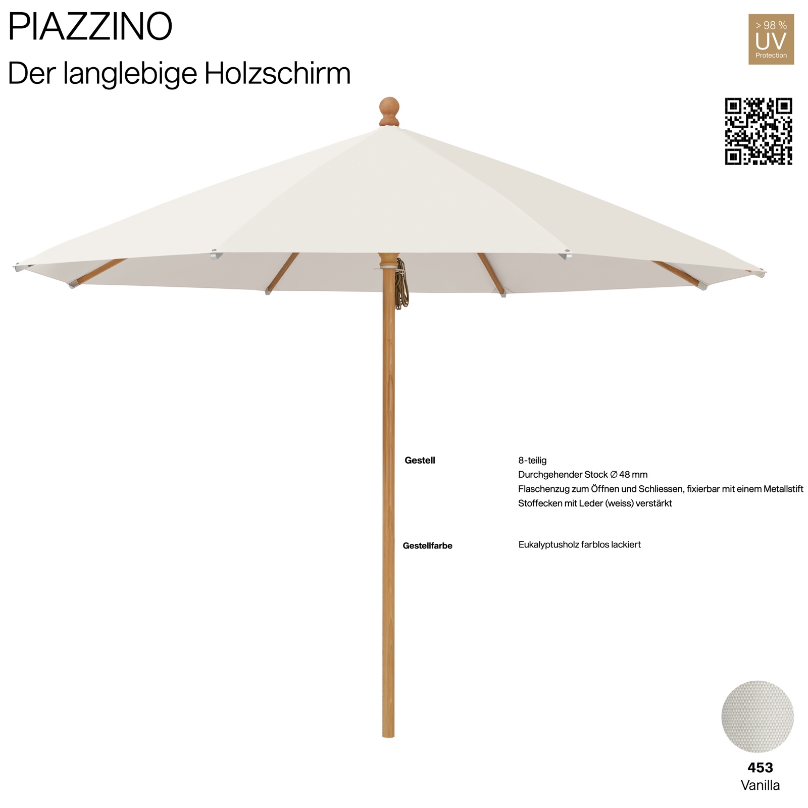 GLATZ Sonnenschirm PIAZZINO rund 350 cm Farbe 453 Vanilla Mittelmastschirm
