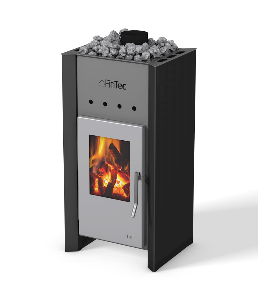 FinTec TROLL 7,8 kW Holz-Saunaofen holzbefeuerter Saunaofen Black BImSchV 2