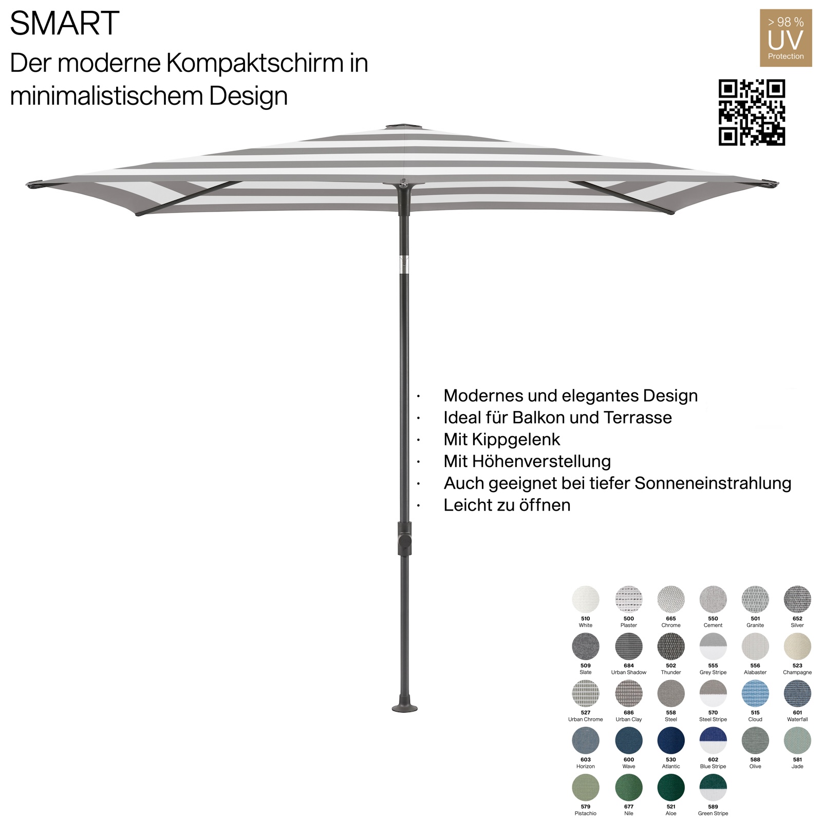 GLATZ Sonnenschirm SMART 210 x 150 cm Gestell anthrazit Stoff 100 % Polyacryl verschiedene Farben