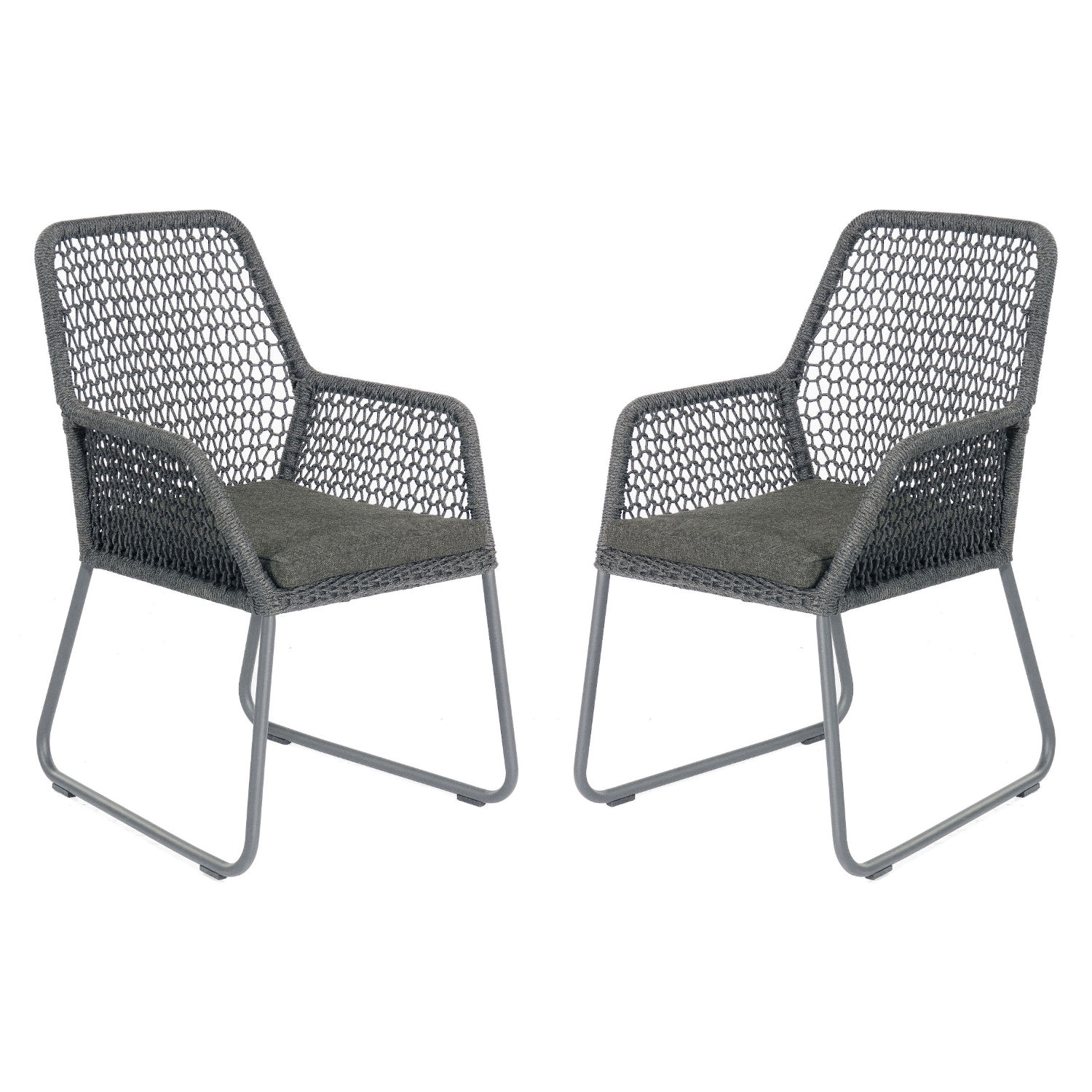 Sonnenpartner 2er-Set Gartensessel Poison Aluminium mit Polyrope dunkelgrau Gartenstuhl Sessel