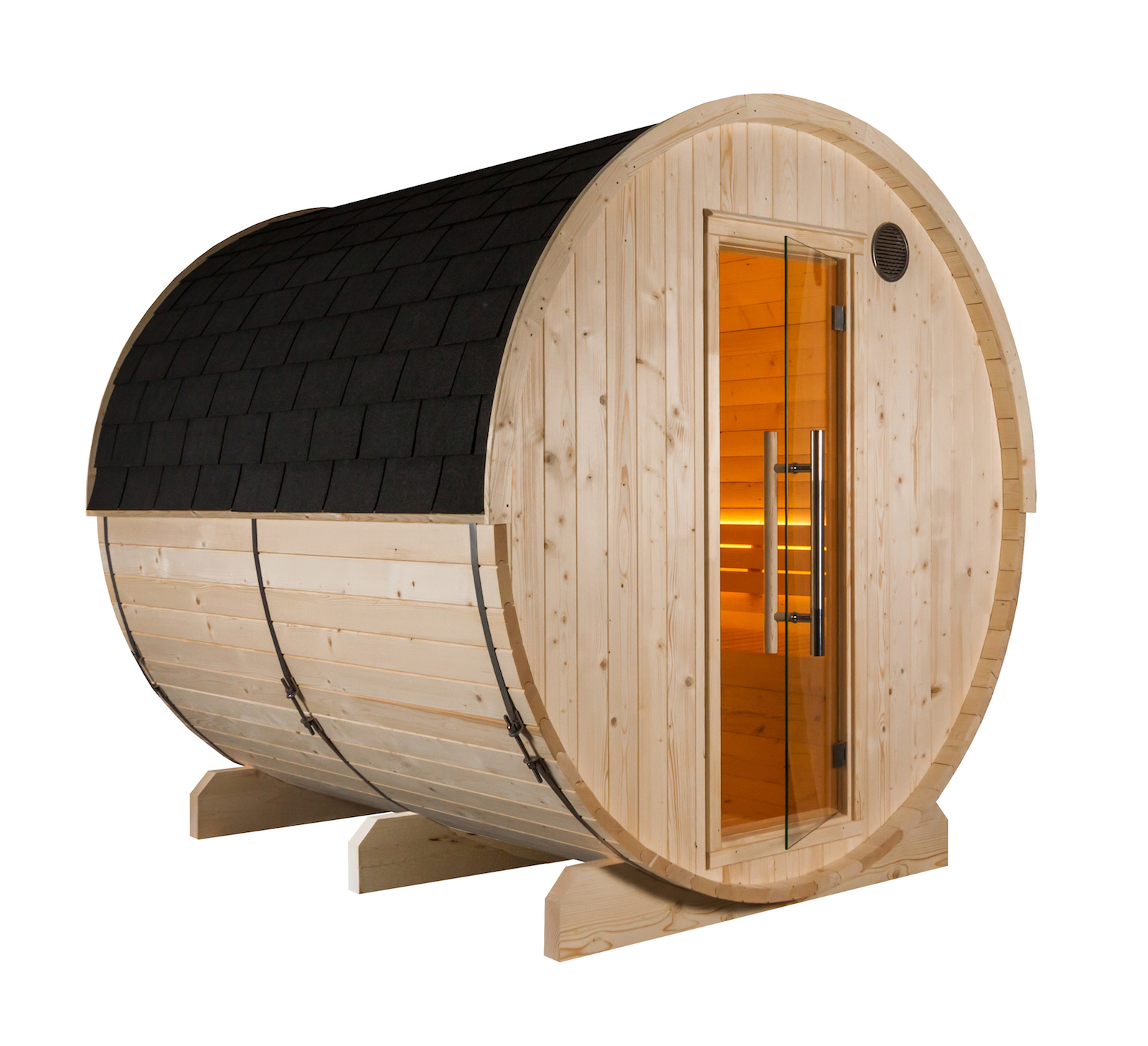 Sentiotec Kuusi 220 Fasssauna aus Fichte Gartensauna mit Dacheindeckung Ø 220 x 220 cm