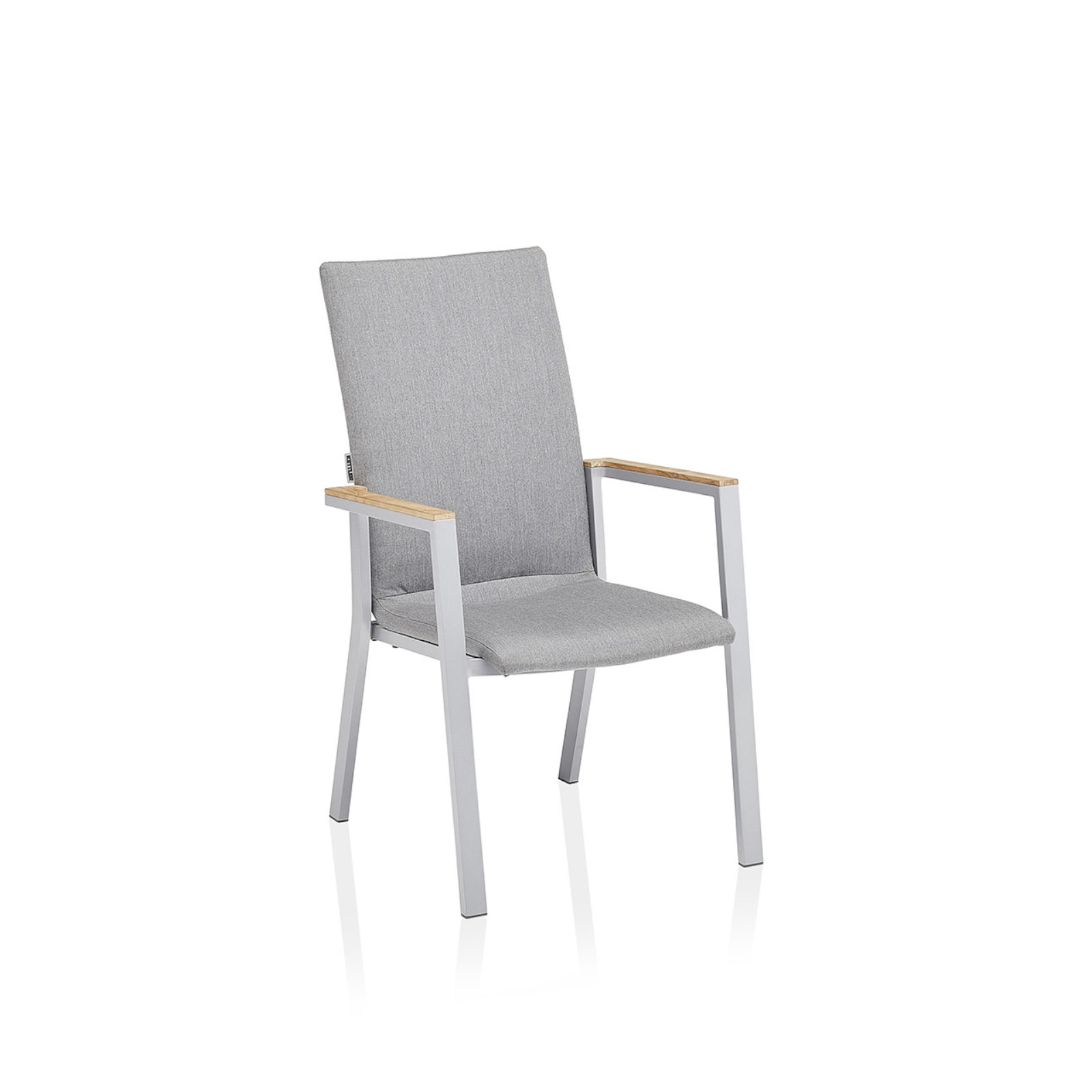 Kettler Stapelsessel Rasmus Alu mit hoher Rückenlehne silber/Sunbrella® flanelle mit Teak Stapelstuhl 62x60x100 cm