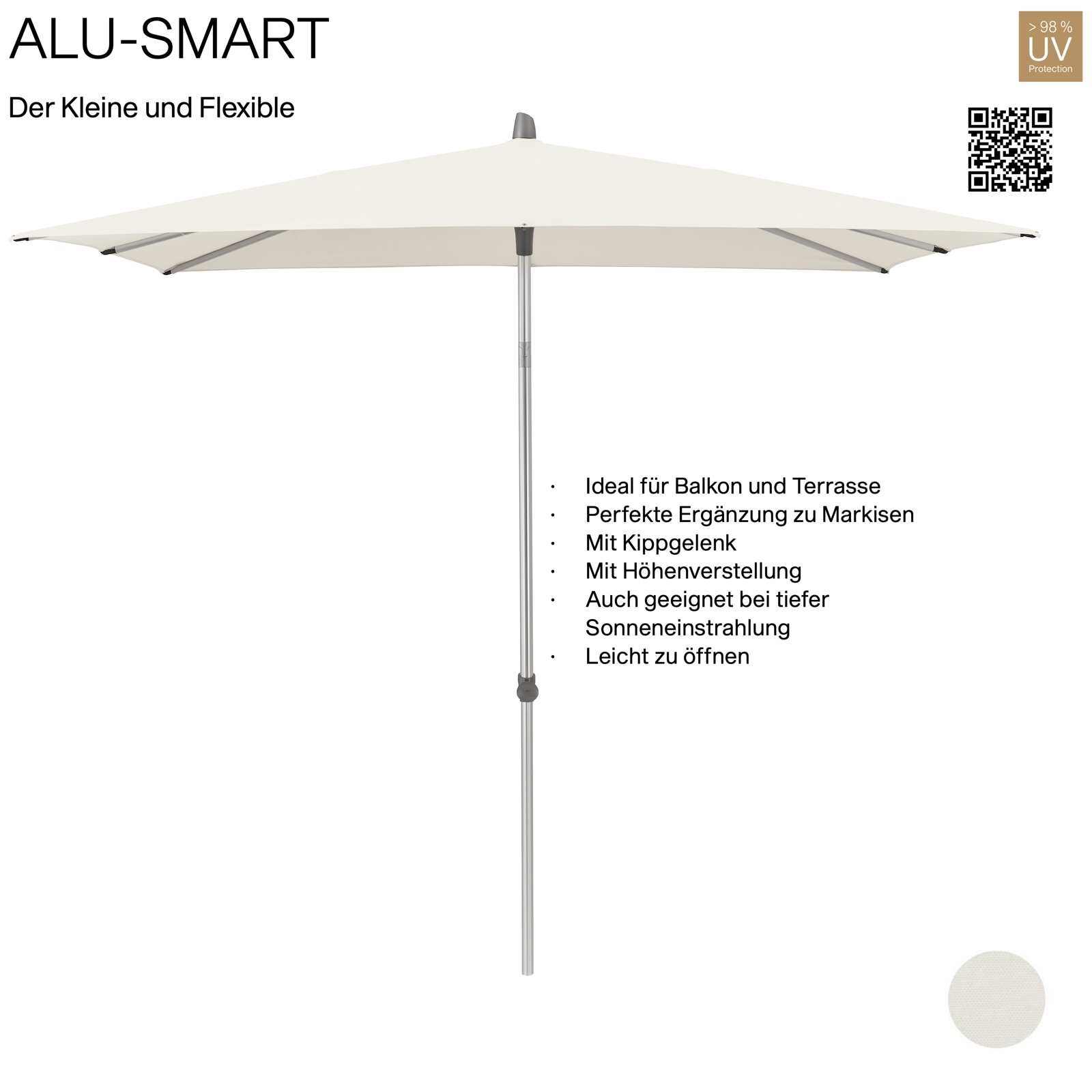 GLATZ Sonnenschirm ALU-SMART rechteckig 250 x 200 cm Gestell natureloxiert Farbe 150 Eggshell Mittelstock