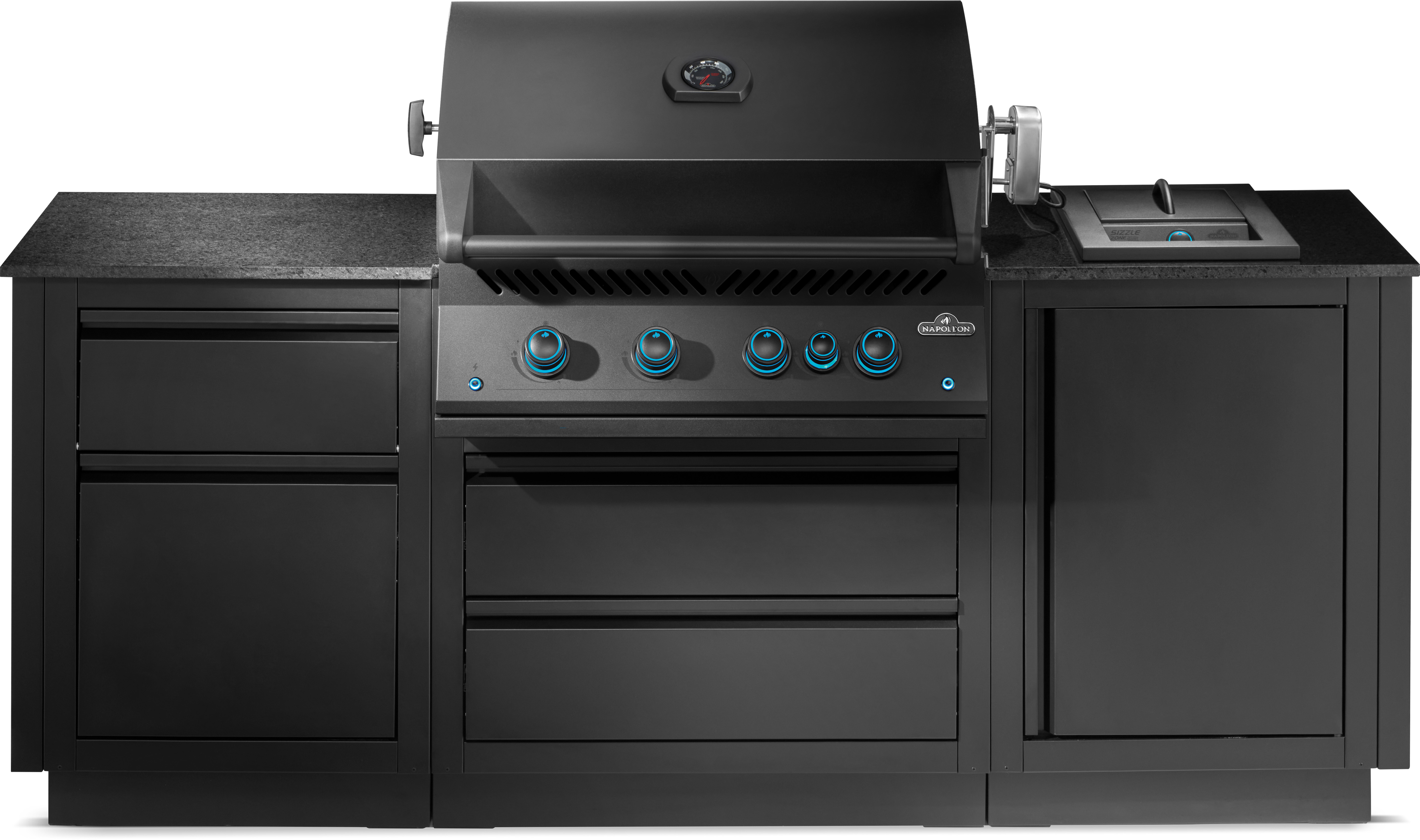 Napoleon Outdoor Küche Oasis Compact 105 Mattschwarz mit BIG32-1 Einbaugrill und Einbau SIZZLE ZONE