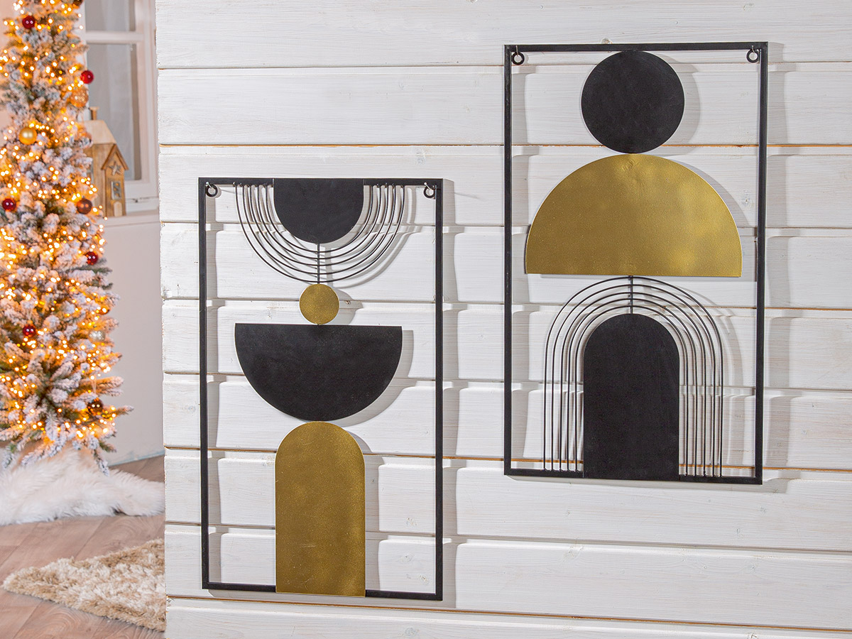 GILDE Wandrelief, rechteckig, "Moda", Metall, goldfarben, schwarz, L. 1 cm, B. 35,5 cm, H. 60 cm