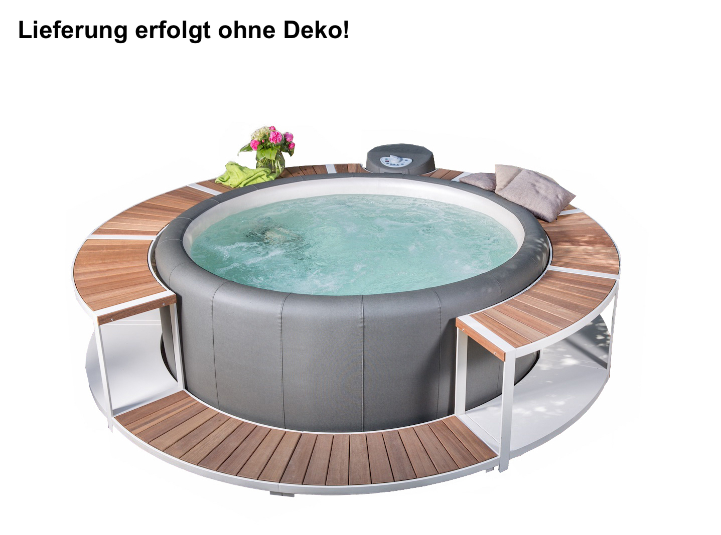 Softub Whirlpool Resort 300 Graphite/Pearl inkl Stausee Umrandung mit Einstieg Creme