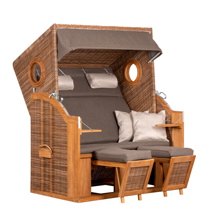 deVries Strandkorb "deVries PURE® WAVE XL" PE griseum Des. 474 mit Holz-Bullaugen, Größe 140 x 80 x 160 cm