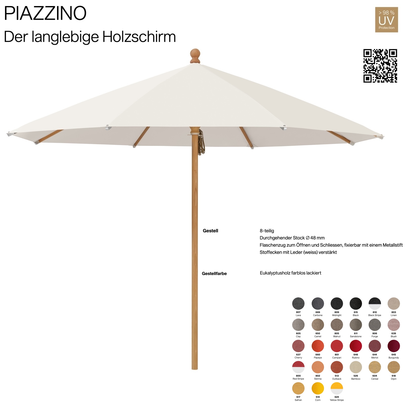 GLATZ Sonnenschirm PIAZZINO rund 300 cm Farbe wählbar 100 % Polyacryl Mittelmastschirm