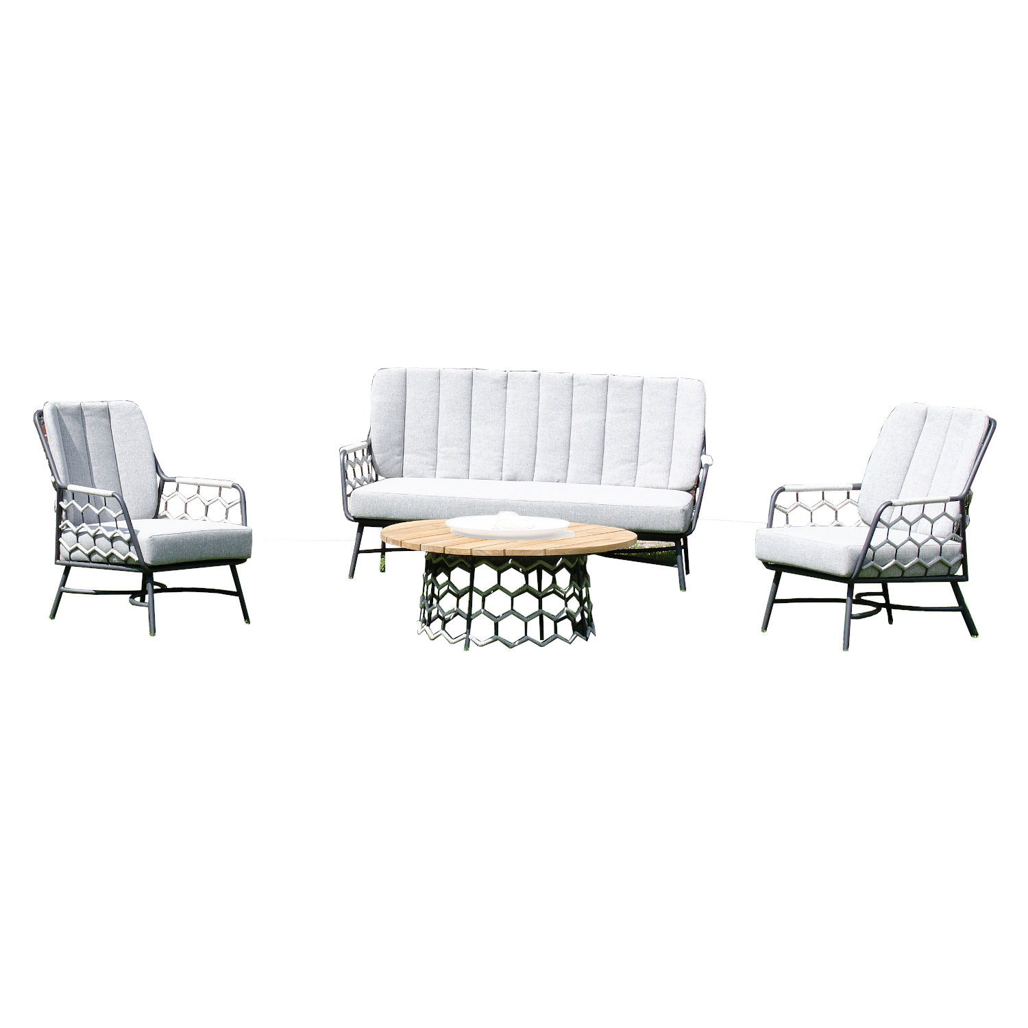 Sonnenpartner 4-teilige Lounge-Sitzgruppe Yale mit Tisch Aluminium mit Teakholz/Polyrope silbergrau Loungegruppe