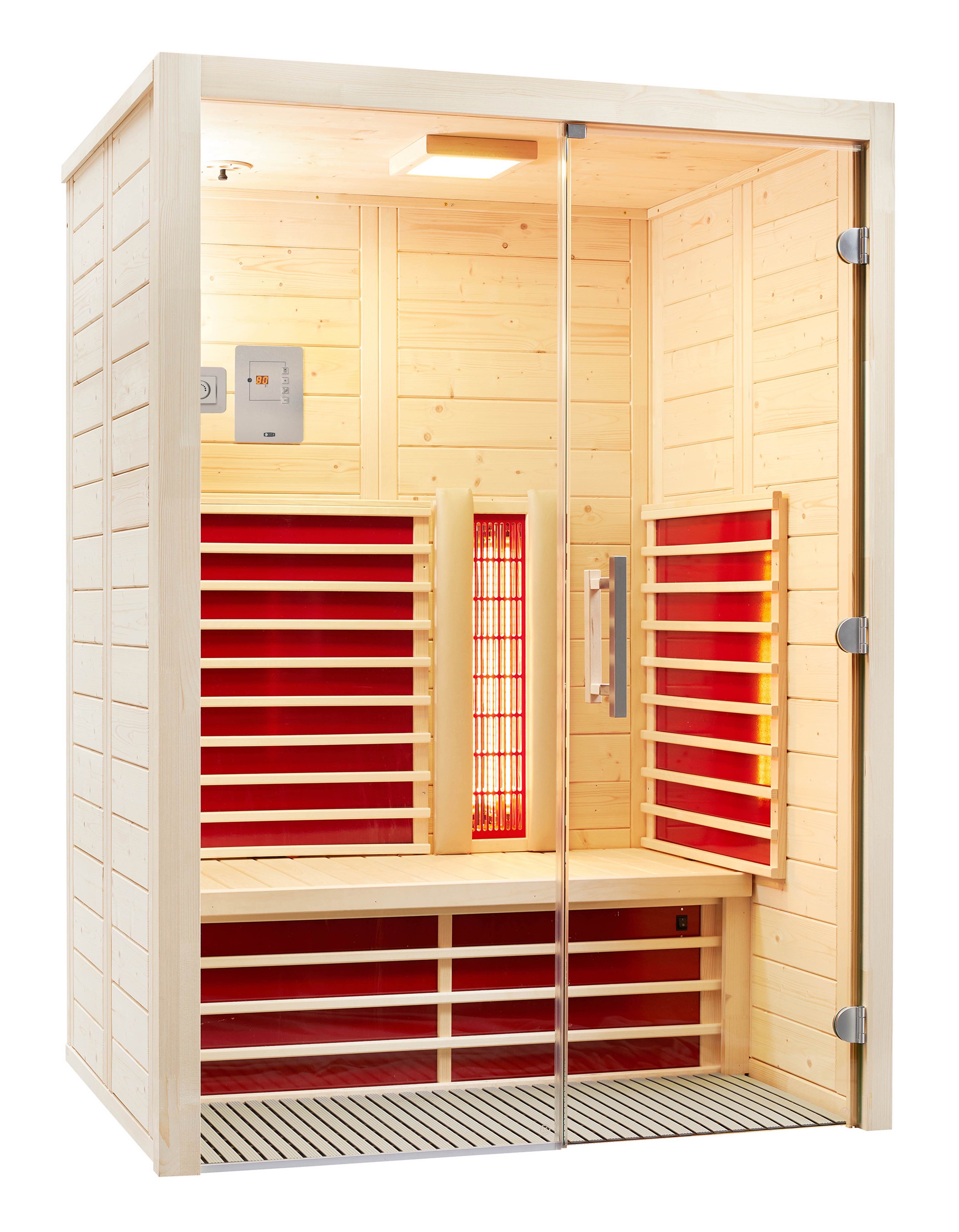 Infraworld Infrarotkabine Vario Natura 147 Glas Fichte 147x104cm mit ABC-Strahler Flächenheizung