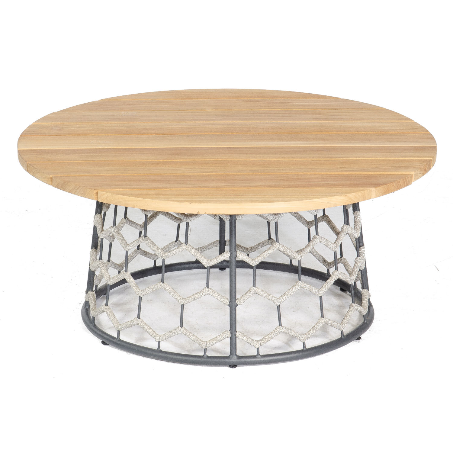 Sonnenpartner Lounge-Tisch Yale Ø 100 cm Teak/Aluminium mit Polyrope silbergrau Loungetisch Beistelltisch