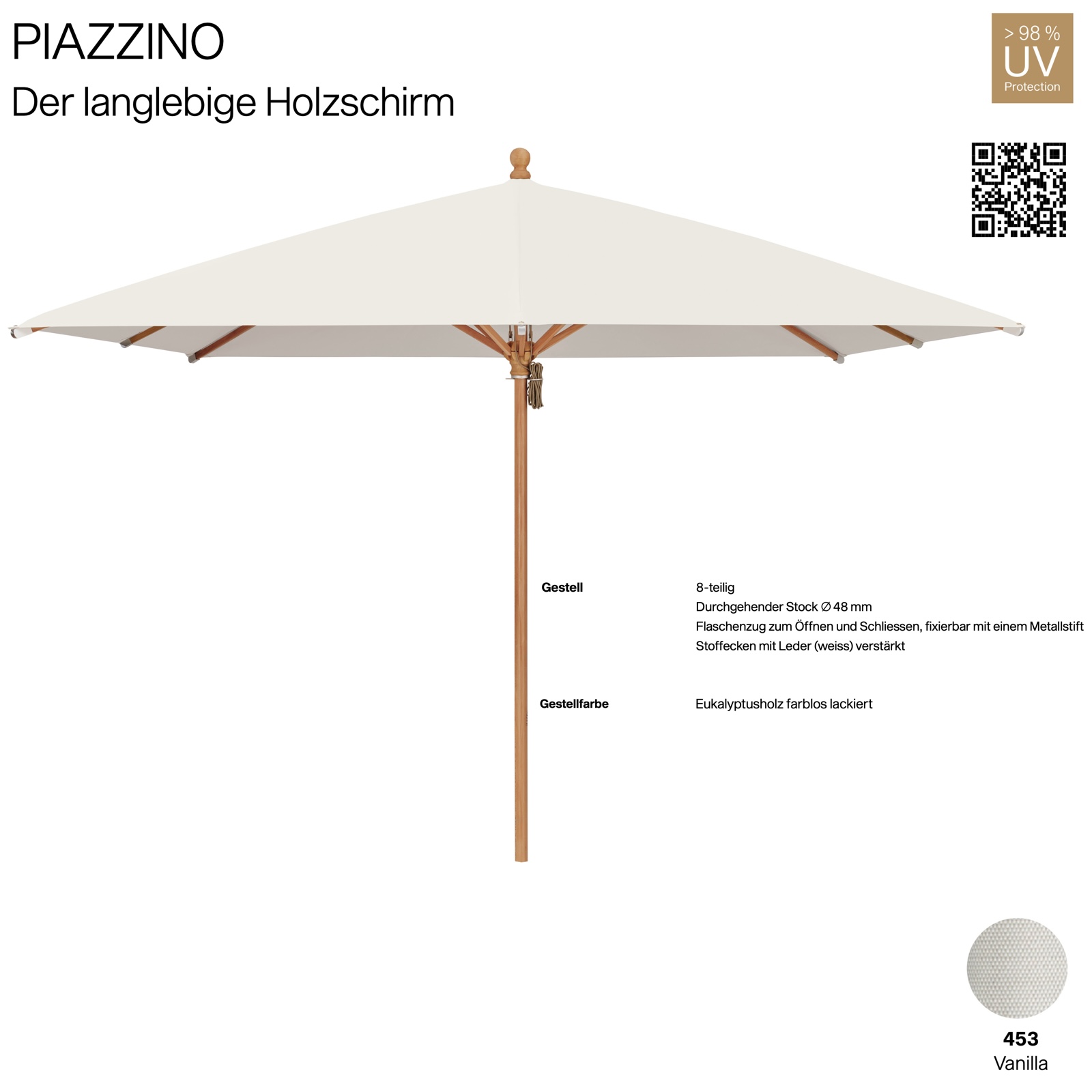 GLATZ Sonnenschirm PIAZZINO quadratisch 300 x 300 Farbe 453 Vanilla Mittelmastschirm