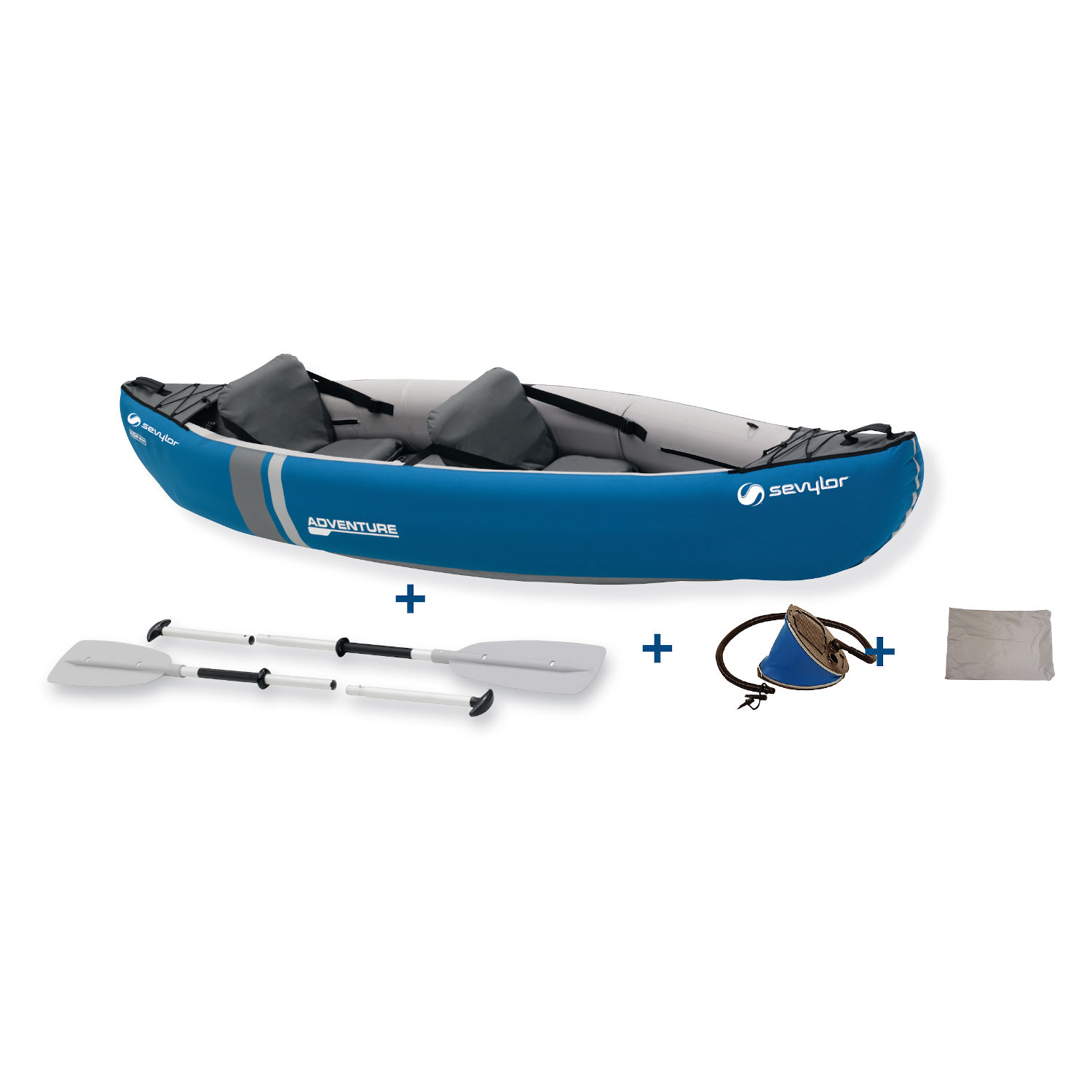 Sevylor 2-Sitzer Kajak Adventure™ Kit blau 314x88 cm aufblasbar Kanu mit 2x Einhandpaddel, Tasche, Fußpumpe