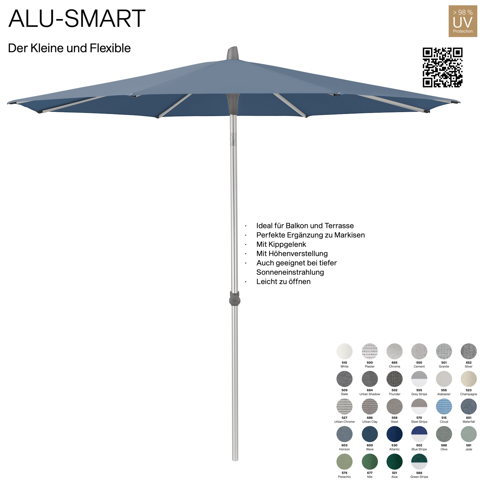 GLATZ Sonnenschirm ALU-SMART ø 250 cm Gestell natureloxiert Stoff 100 % Polyacryl verschiedene Farben