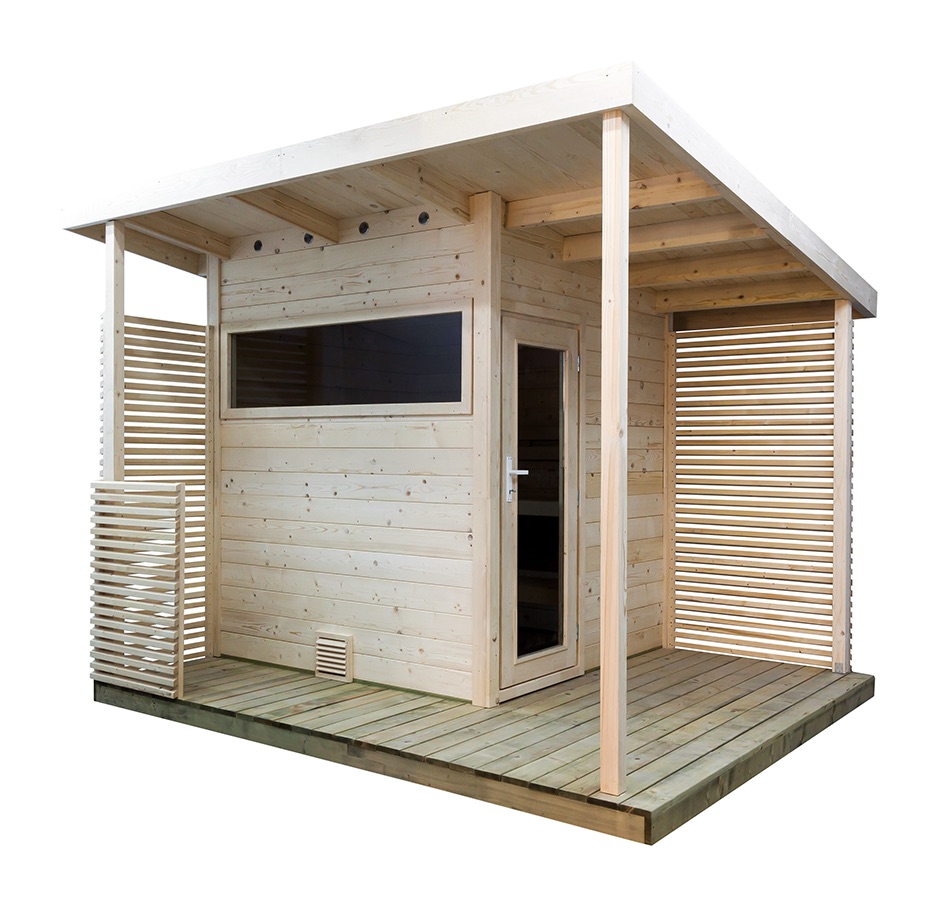 Sentiotec Gartensauna Scala Medium Saunahaus aus Fichte Massivsauna ca. 344x313x270 cm