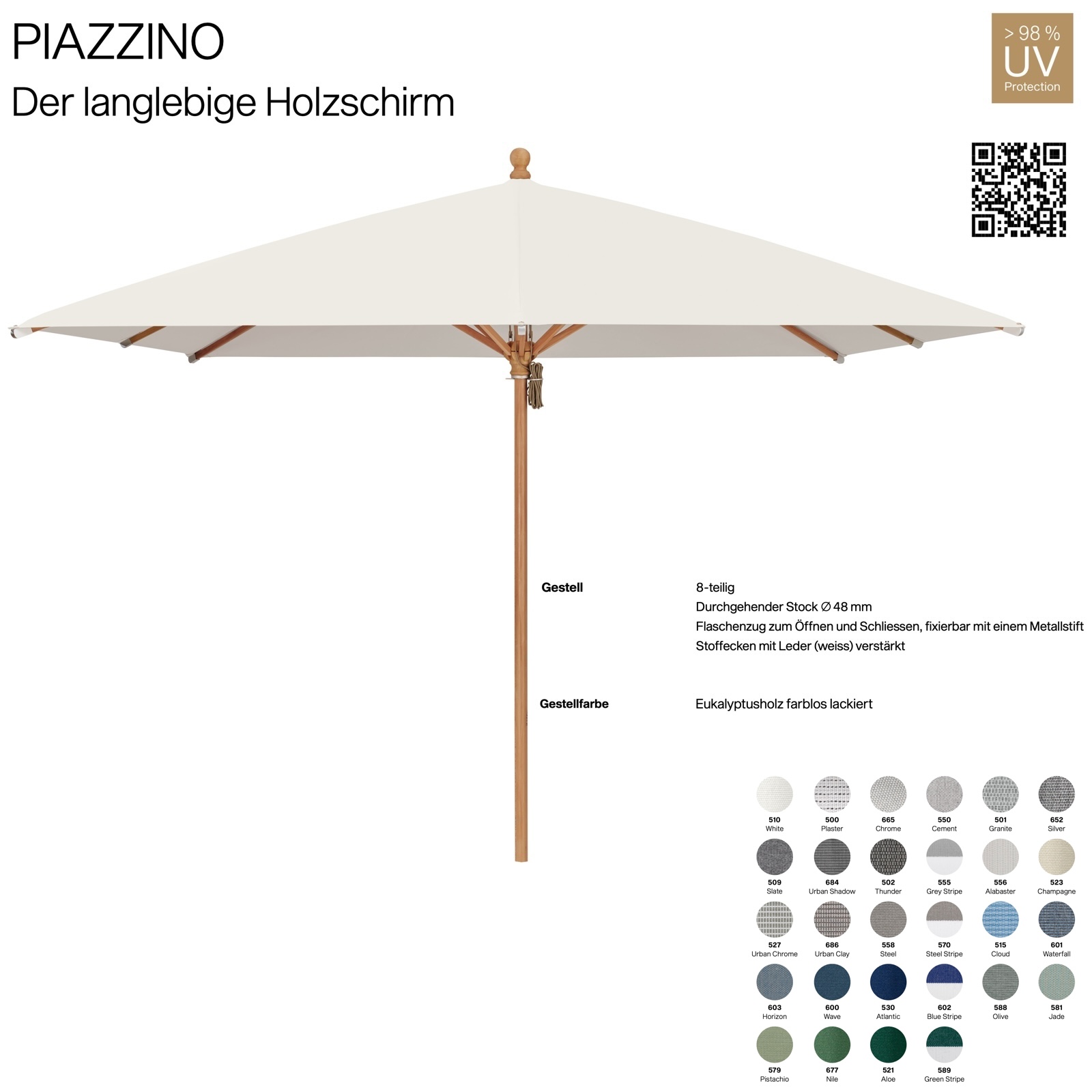 GLATZ Sonnenschirm PIAZZINO quadratisch 300 x 300 cm Farbe wählbar 100 % Polyacryl Mittelmastschirm