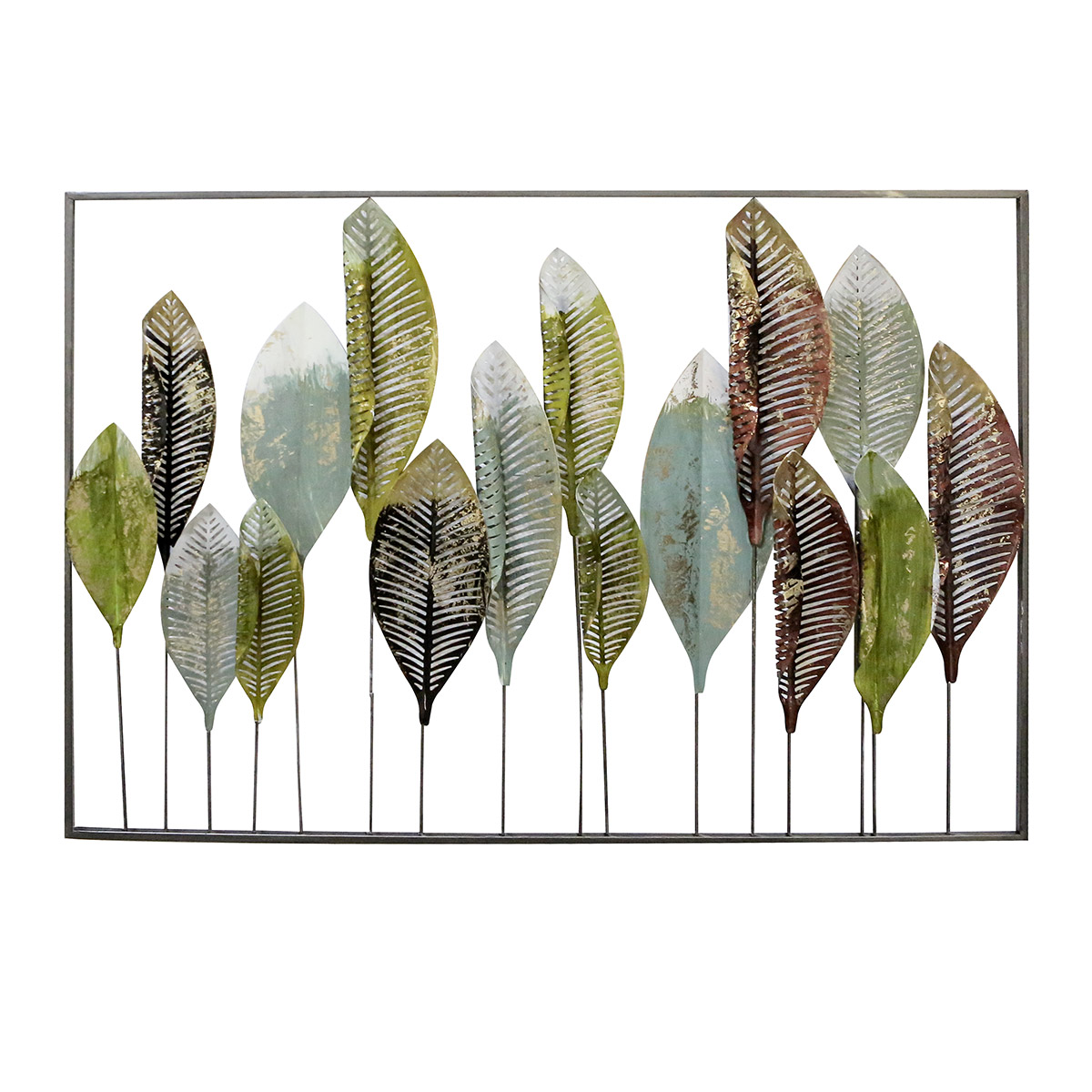 GILDE Wandrelief, rechteckig, "Palmleaf", Blattmotiv, Metall, grün, VE 1, L. 5 cm, B. 100 cm, H. 70 cm