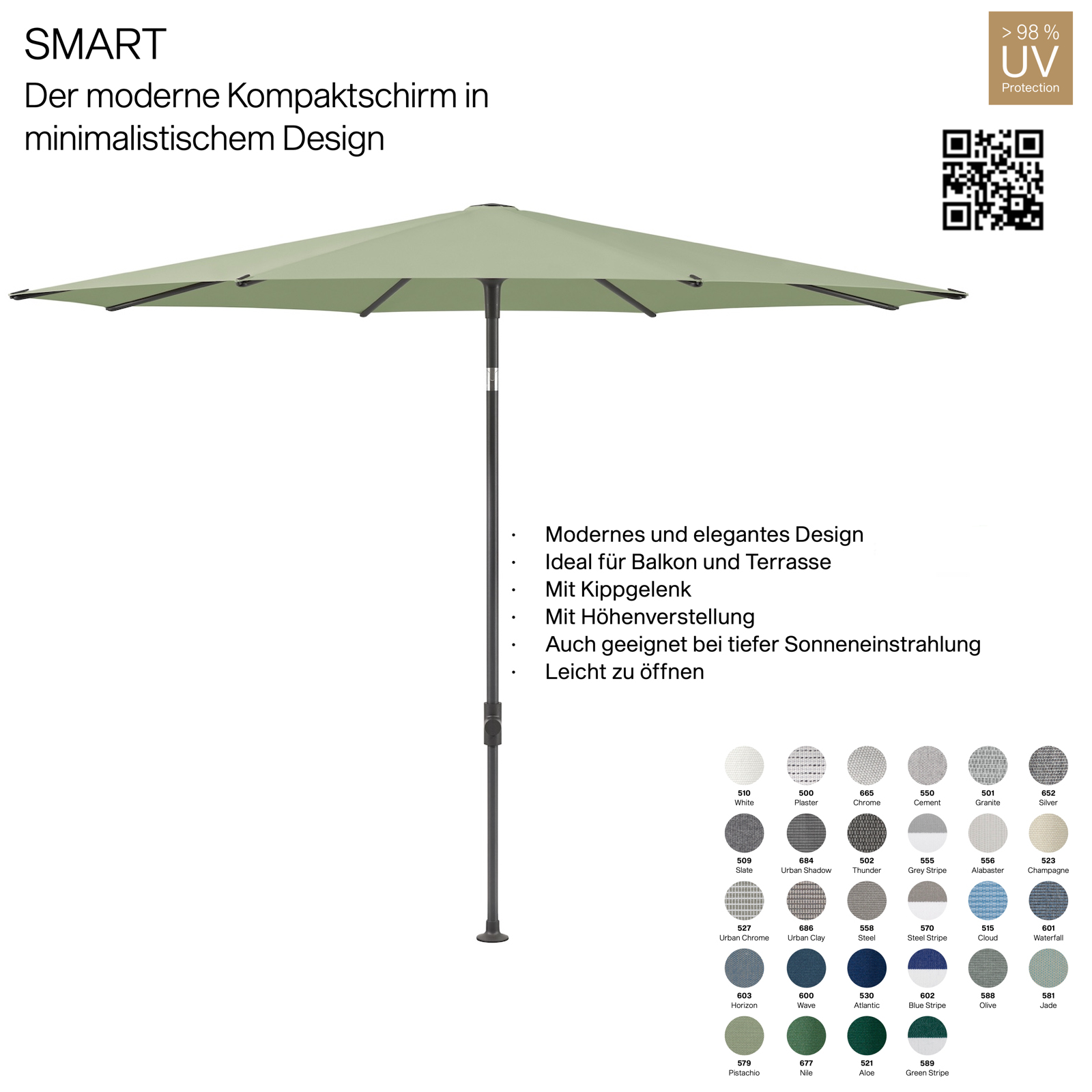 GLATZ Sonnenschirm SMART ø 220 cm Gestell anthrazit Stoff 100 % Polyacryl verschiedene Farben